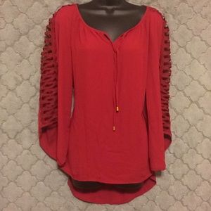 ❣️ NWOT red lace shoulder/arm blouse ❣️